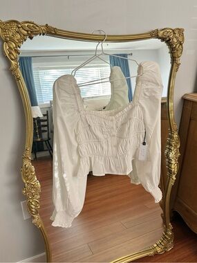 Astr White Smocked Square-Neck Puff Sleeve Crop Top